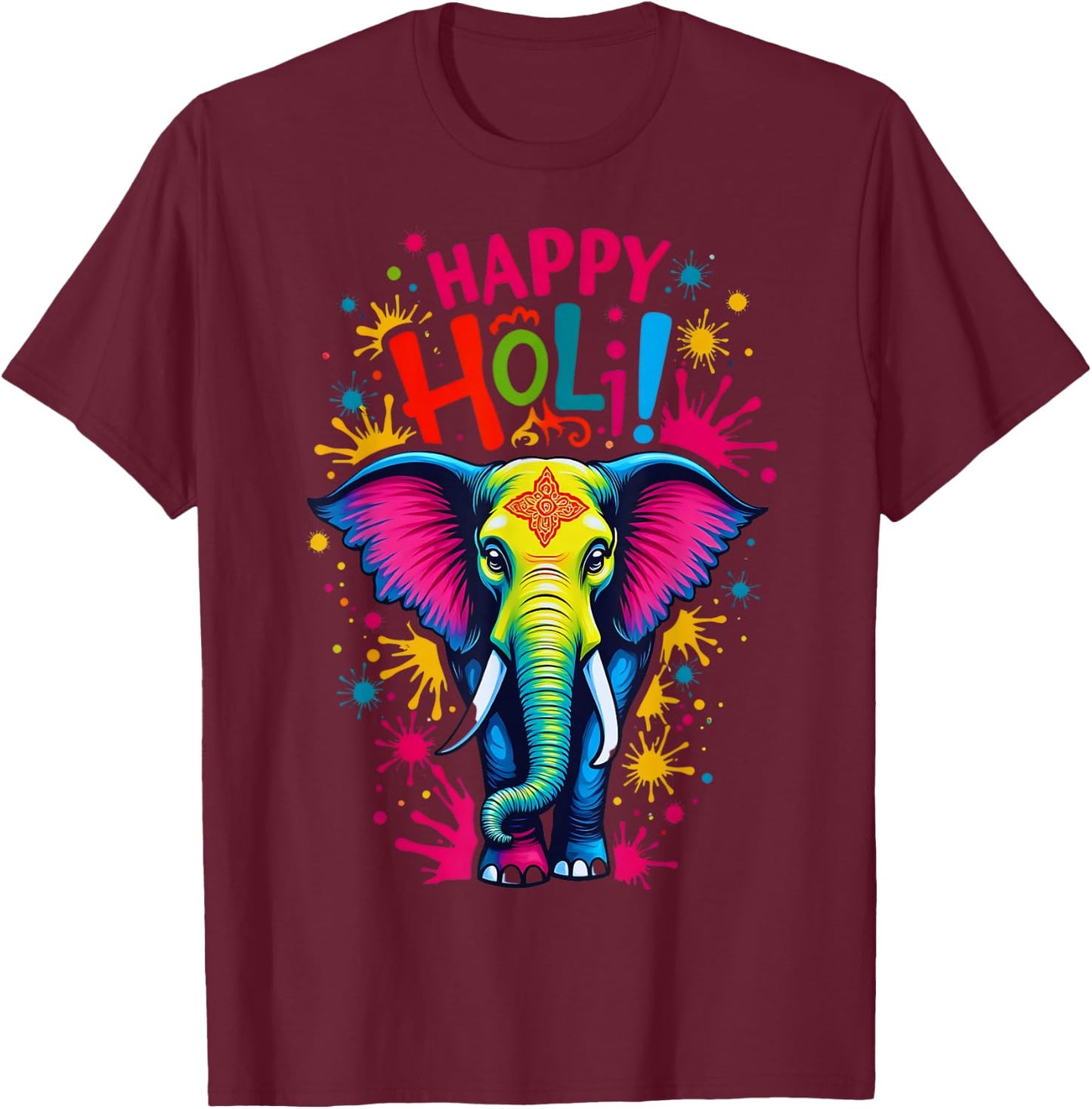 Happy Holi Festival India Color Elephant Hindu For Kids T-Shirt - T-Shirt | Maroon