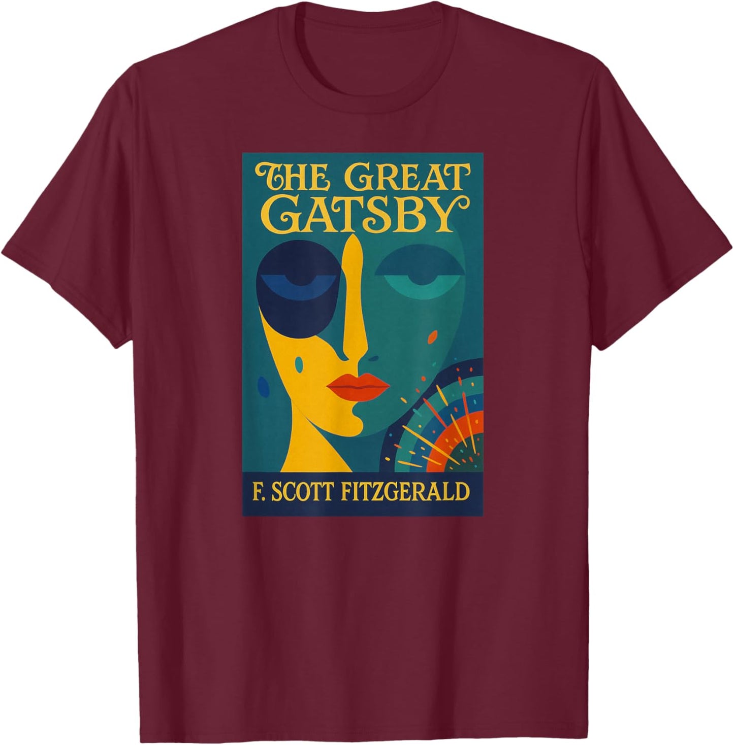 The Great Gatsby: Daisy Buchanan Art Deco Design T-Shirt - T-Shirt | Maroon