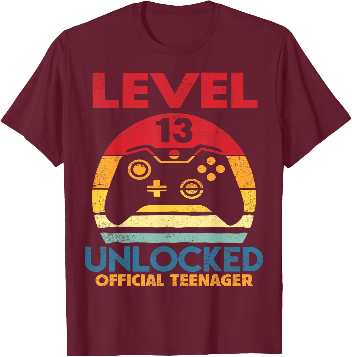 Official Teenager 13th Birthday Boy Shirt Level 13 Unlocked T-Shirt - T-Shirt | Maroon