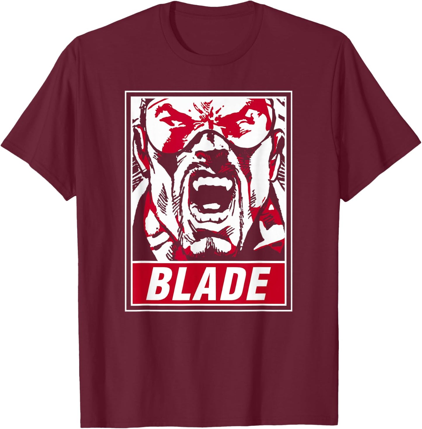 Marvel Blade Propaganda Poster Red Highlight Graphic T-Shirt - T-Shirt | Maroon