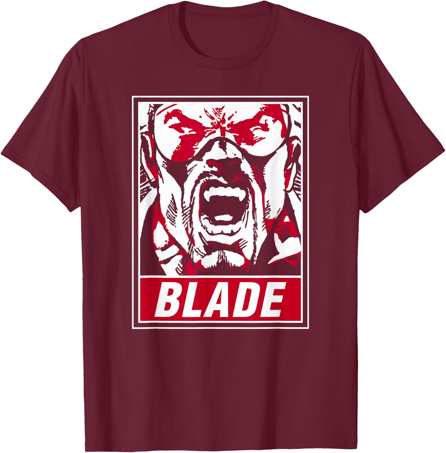 Marvel Blade Propaganda Poster Red Highlight Graphic T-Shirt - T-Shirt | Maroon