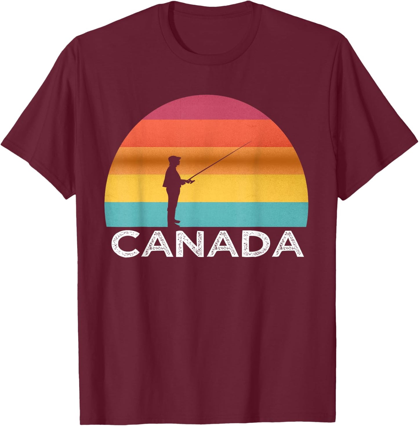 Sunset Canada Fishing T Shirt Canadian Fisherman Trip T-Shirt - T-Shirt | Maroon