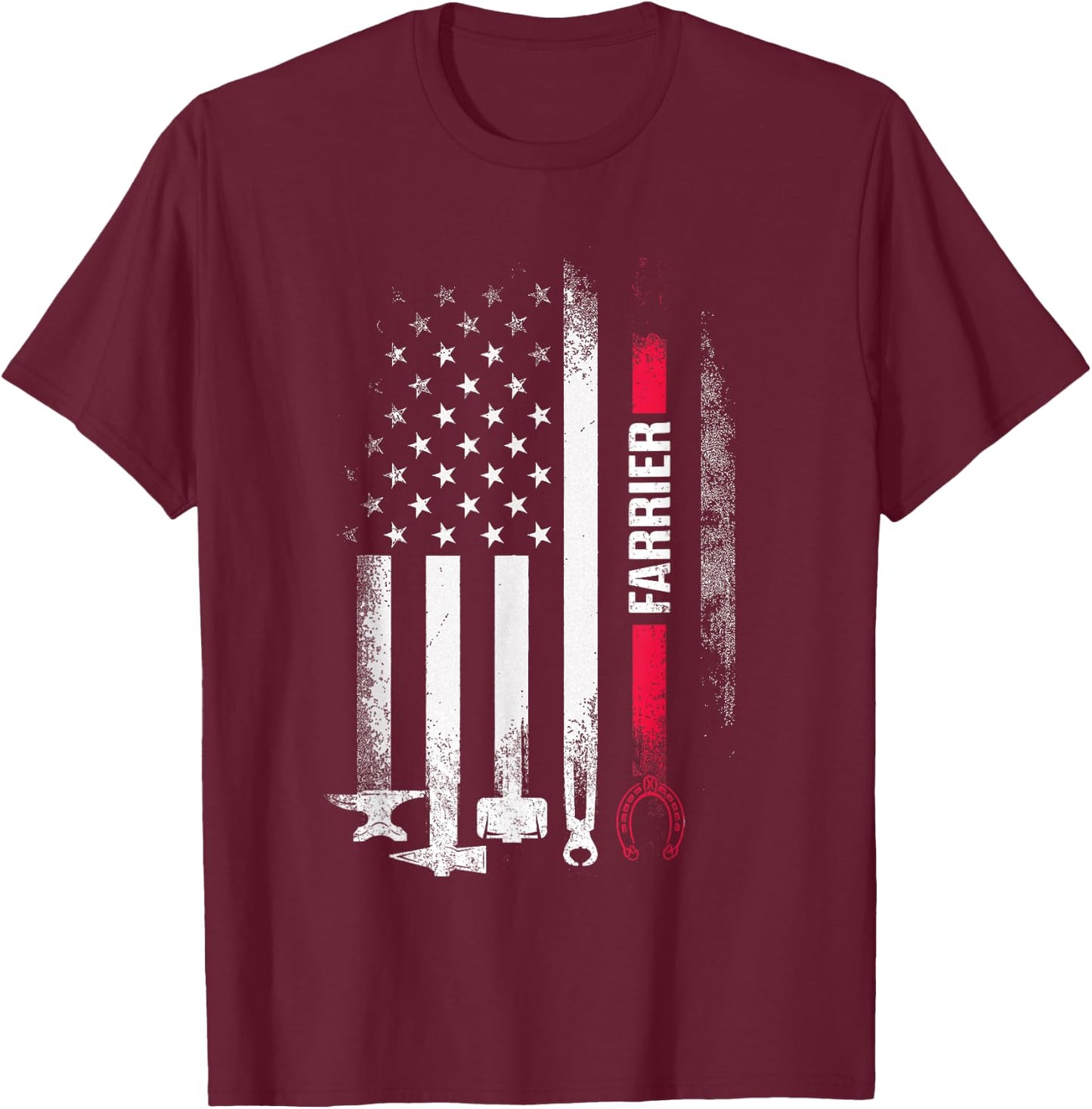 Farrier US Flag Horseshoe Hoof Trimming Equine Shoeing T-Shirt - T-Shirt | Maroon
