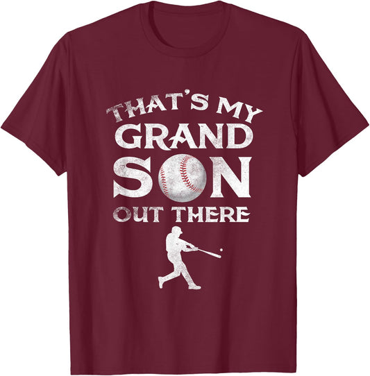 That's My Grandson Out There Baseball Papa Mimi T-Shirt - T-Shirt | Maroon