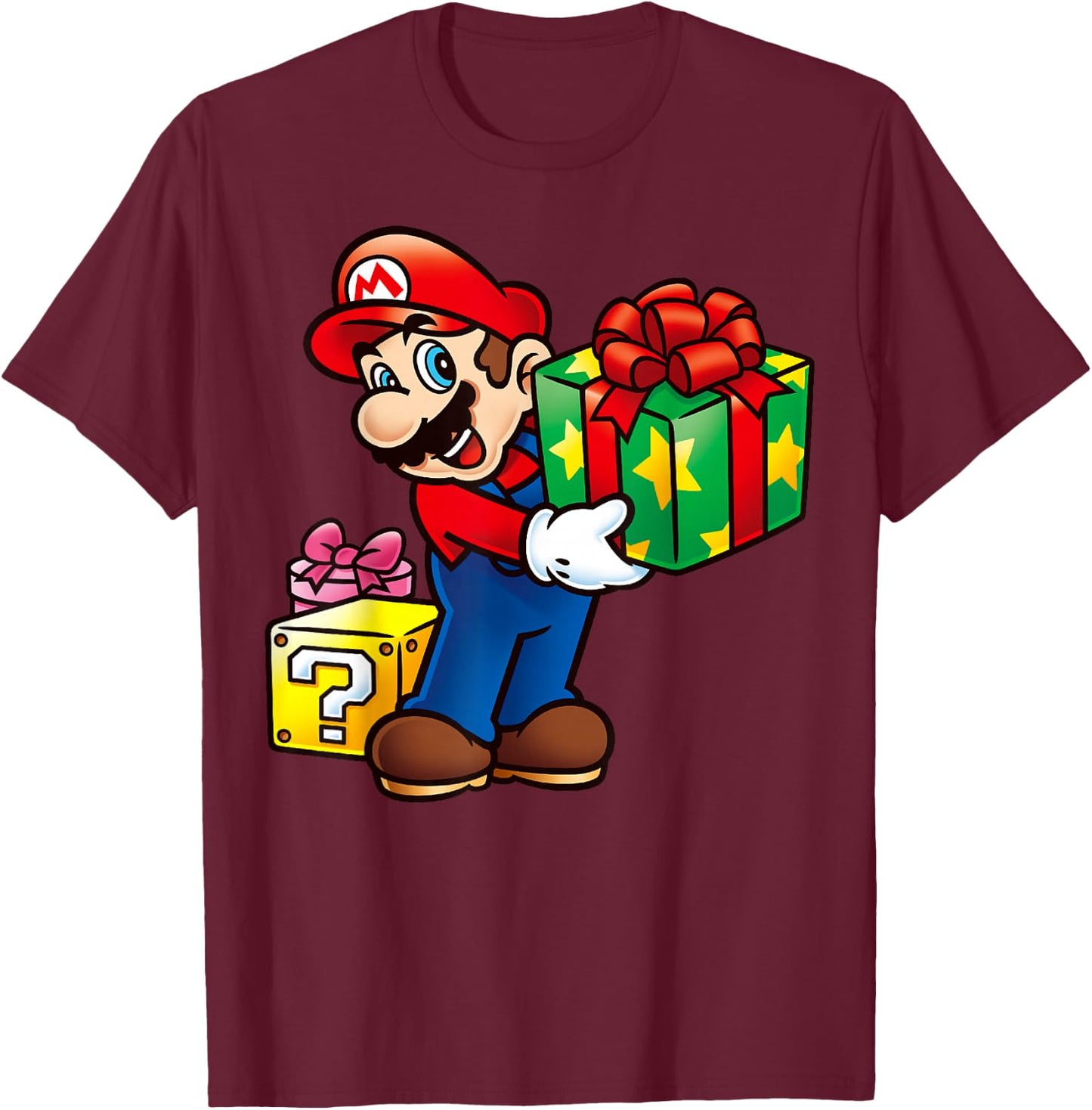 Nintendo Super Mario Wrapped Christmas Presents T-Shirt - T-Shirt | Maroon