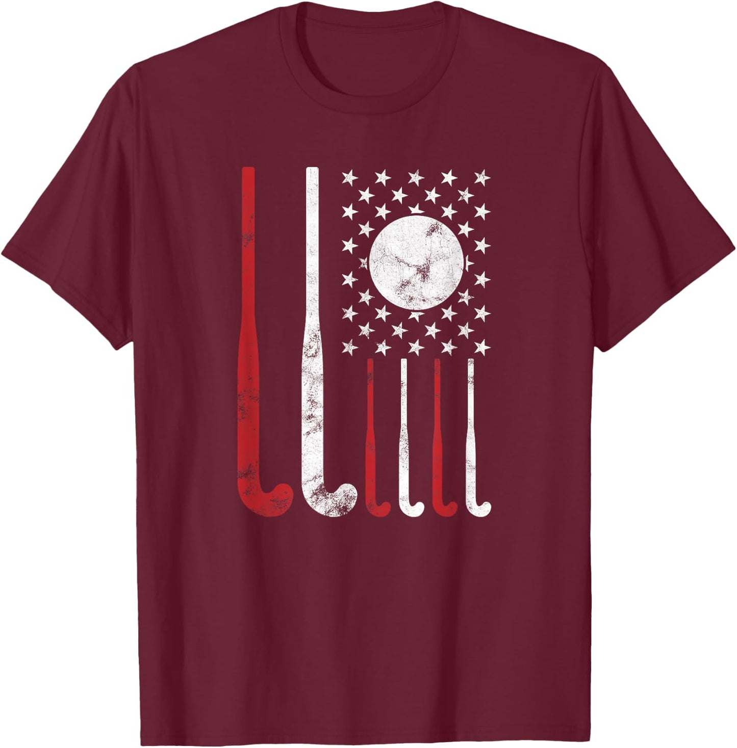 USA Field Hockey Shirt American Flag Fockey Lovers Gift T-Shirt - T-Shirt | Maroon