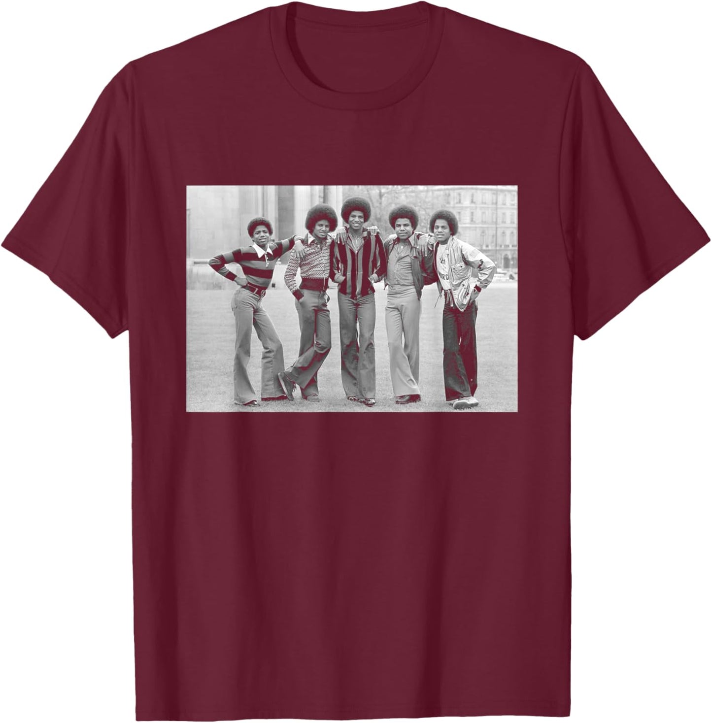 80s Pop Superstar Icon The Jackson 5 in Hyde Park 1977 T-Shirt - T-Shirt | Maroon