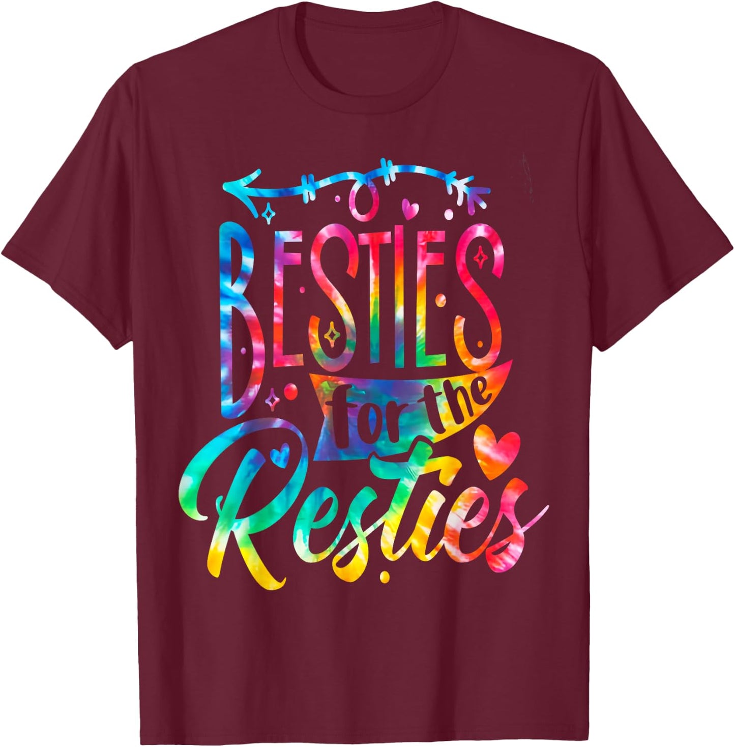 Besties For Restie BFF Best Friends Matching Couple Tie Dye T-Shirt - T-Shirt | Maroon