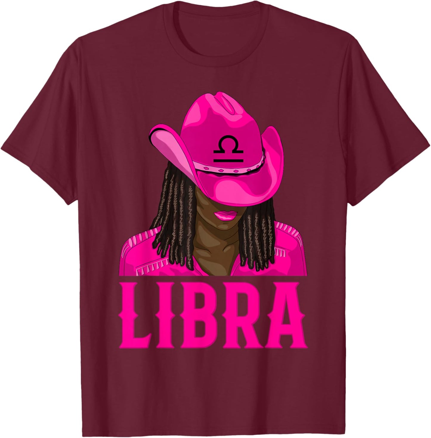 Libra Western Cowgirl African American Black Women T-Shirt - T-Shirt | Maroon