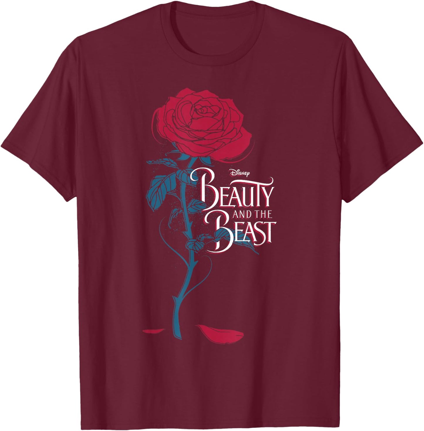 Disney Beauty & The Beast Wilting Rose Logo Graphic T-Shirt - T-Shirt | Maroon
