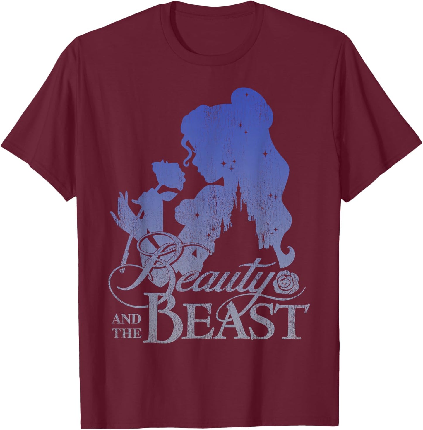 Disney Beauty & The Beast Belle Smell A Rose Profile T-Shirt - T-Shirt | Maroon