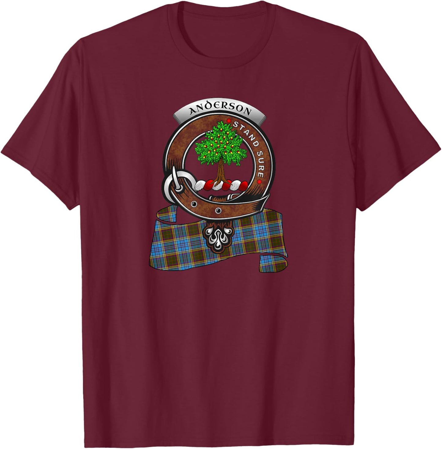 Anderson Scottish Clan Badge & Tartan T-Shirt - T-Shirt | Maroon