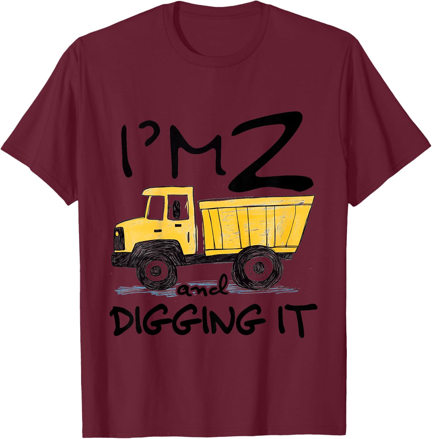 Kids Two Construction 2nd Birthday Gifts Second Boy 2 Years Old T-Shirt - T-Shirt | Maroon