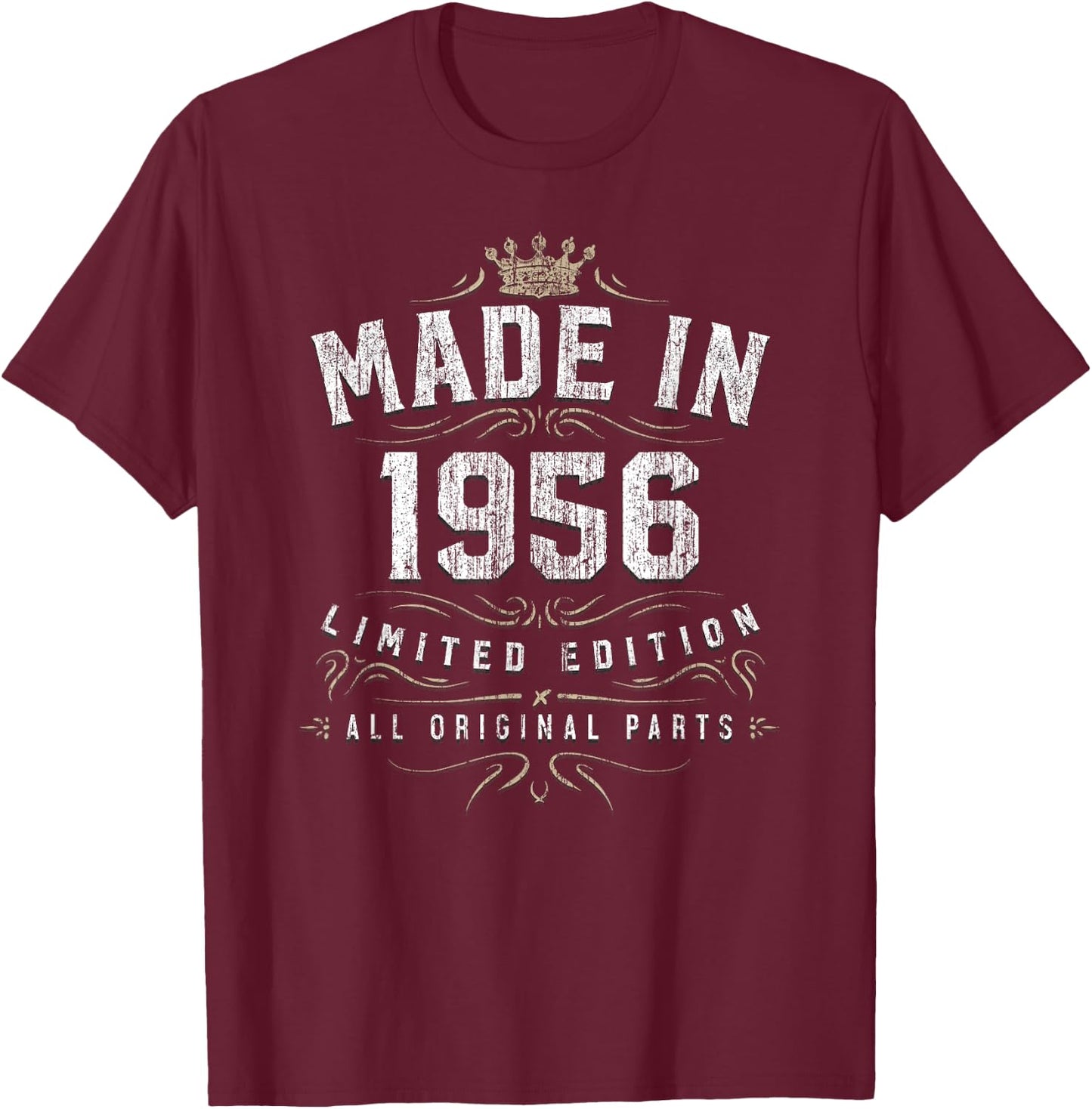 Made In 1956 T Shirt - All Original Parts 63rd Birthday Gift T-Shirt - T-Shirt | Maroon