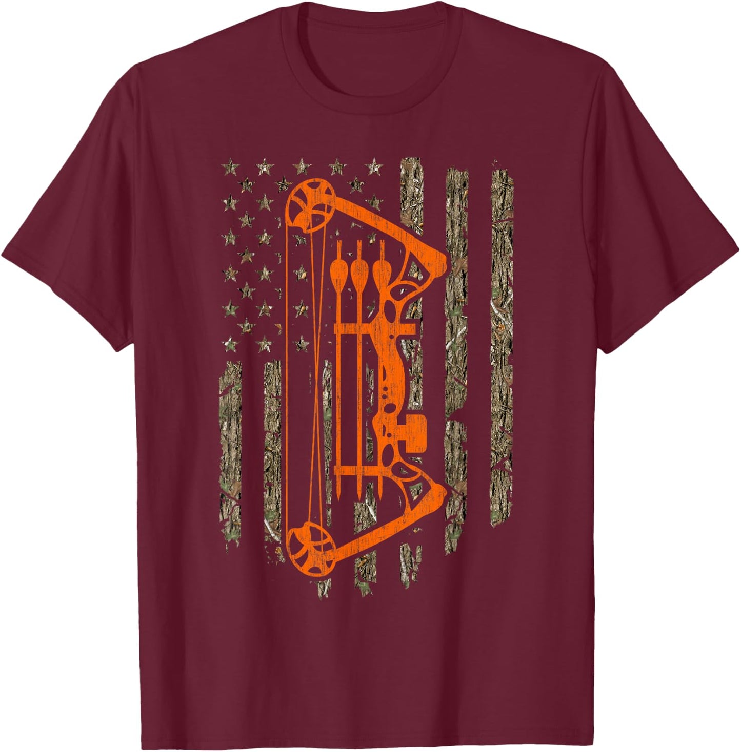 Compound Bow Hunting Archery American Flag Tree Camouflage Men T-Shirt - T-Shirt | Maroon