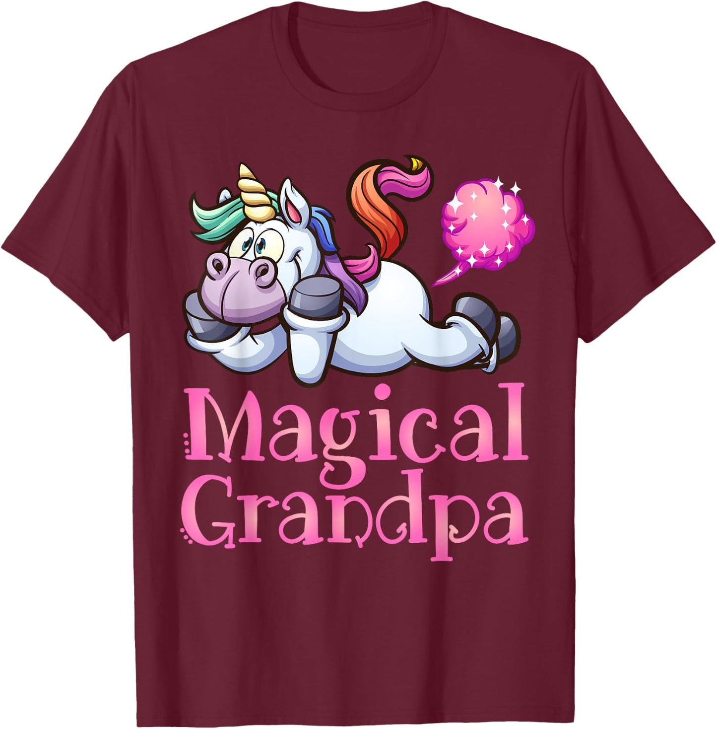 Funny Magical Grandpa, FARTING Rainbow Unicorn, Magic Gift T-Shirt - T-Shirt | Maroon
