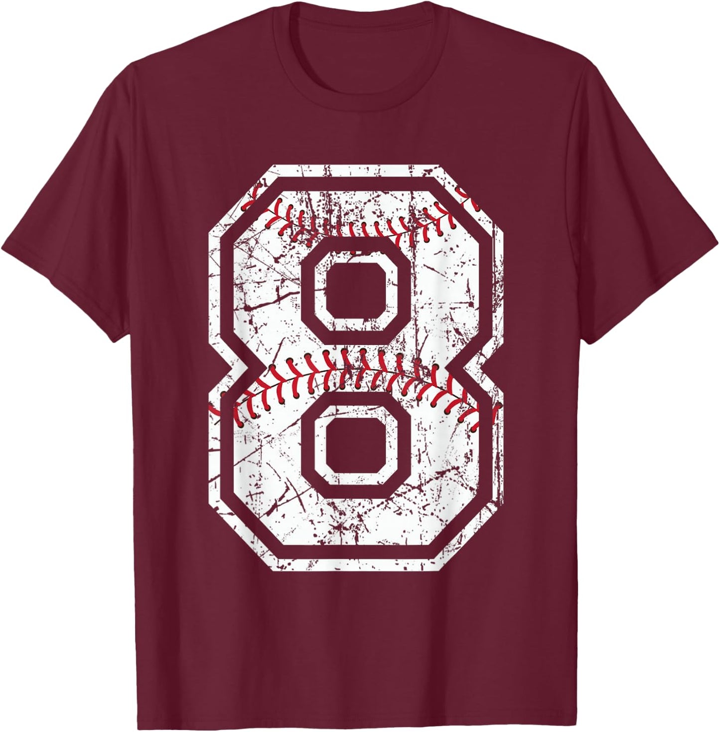 Baseball Jersey Number 8 Vintage Distressed Graphic T-Shirt - T-Shirt | Maroon