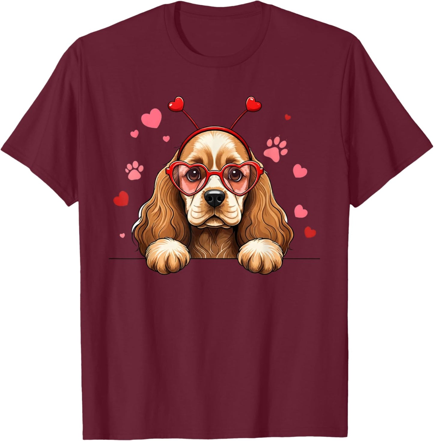 Funny Cocker Spaniel Heart Headband Valentine T-Shirt - T-Shirt | Maroon