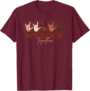Retro We Rock Together Funny Hand Supporter Cancer Month T-Shirt - T-Shirt | Maroon