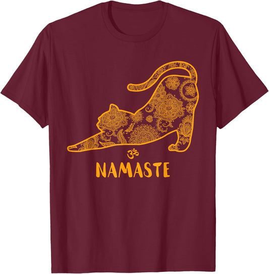 Cat Yoga Namaste OM - Funny Yoga Gift Men Women Girls Kids T-Shirt - T-Shirt | Maroon