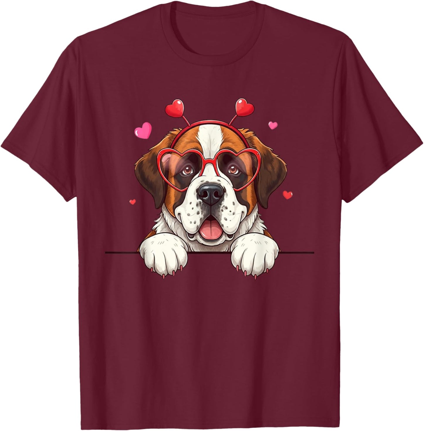 Funny Saint Bernard Dog Heart Headband Valentine T-Shirt - T-Shirt | Maroon