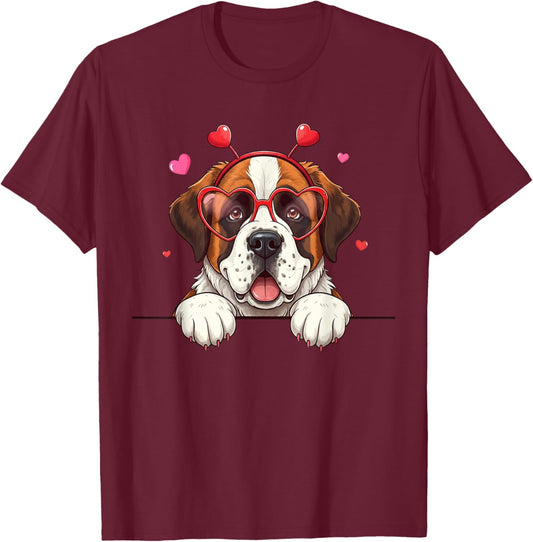 Funny Saint Bernard Dog Heart Headband Valentine T-Shirt - T-Shirt | Maroon