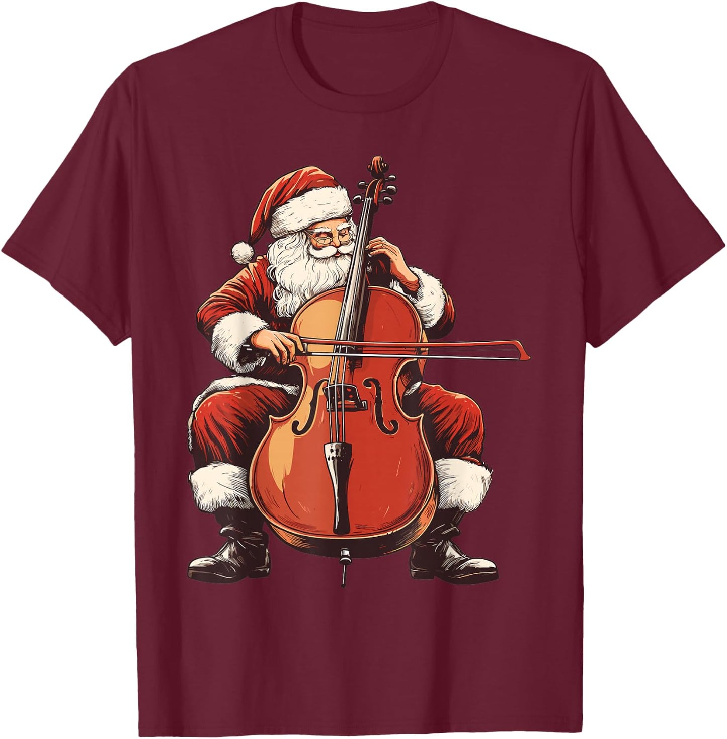 Santa Playing Cello Funny Cellist Cello Player Christmas T-Shirt - T-Shirt | Maroon
