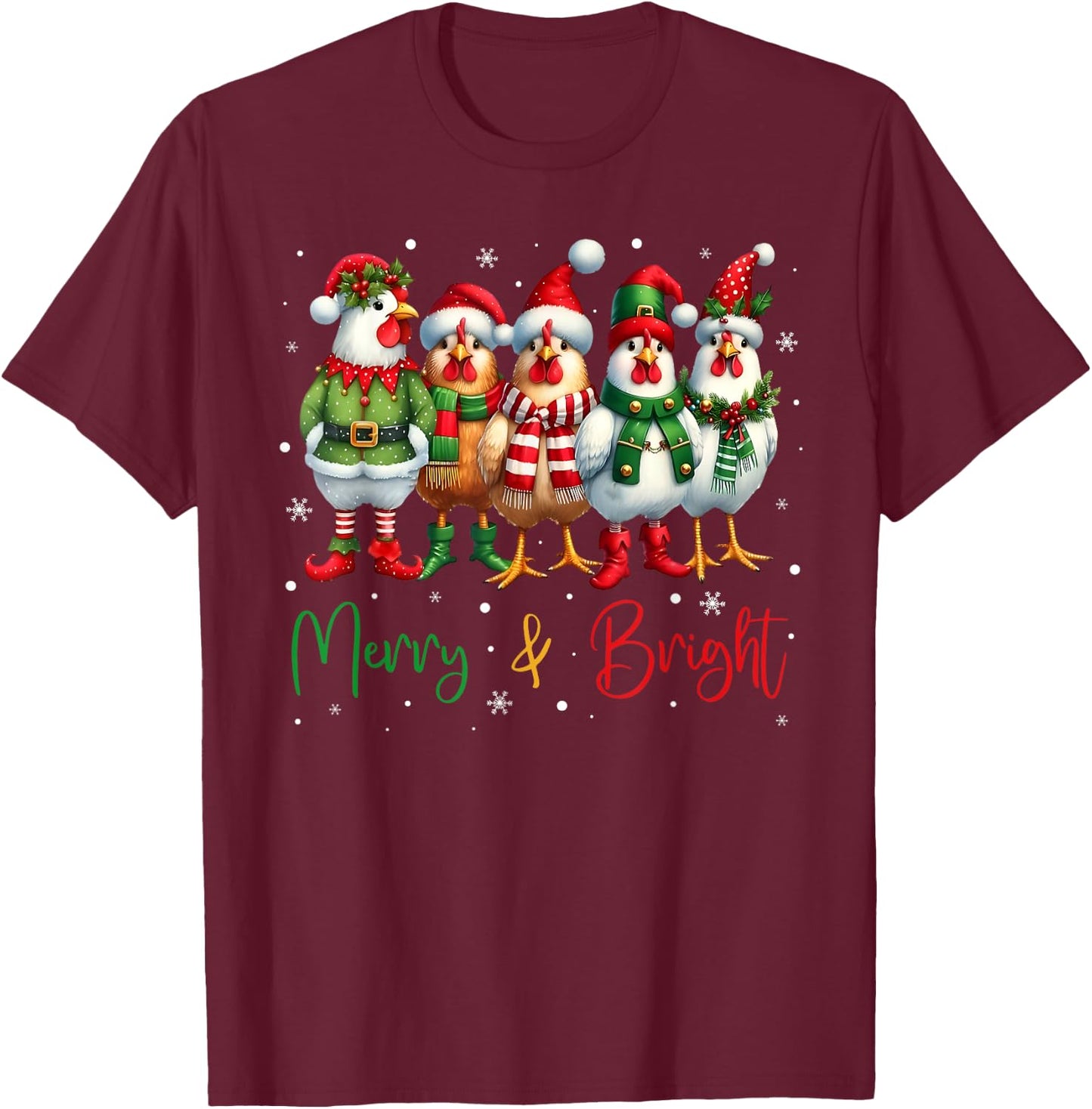 Funny Chicken Christmas Lights Farm Animal Cute Xmas Holiday T-Shirt - T-Shirt | Maroon