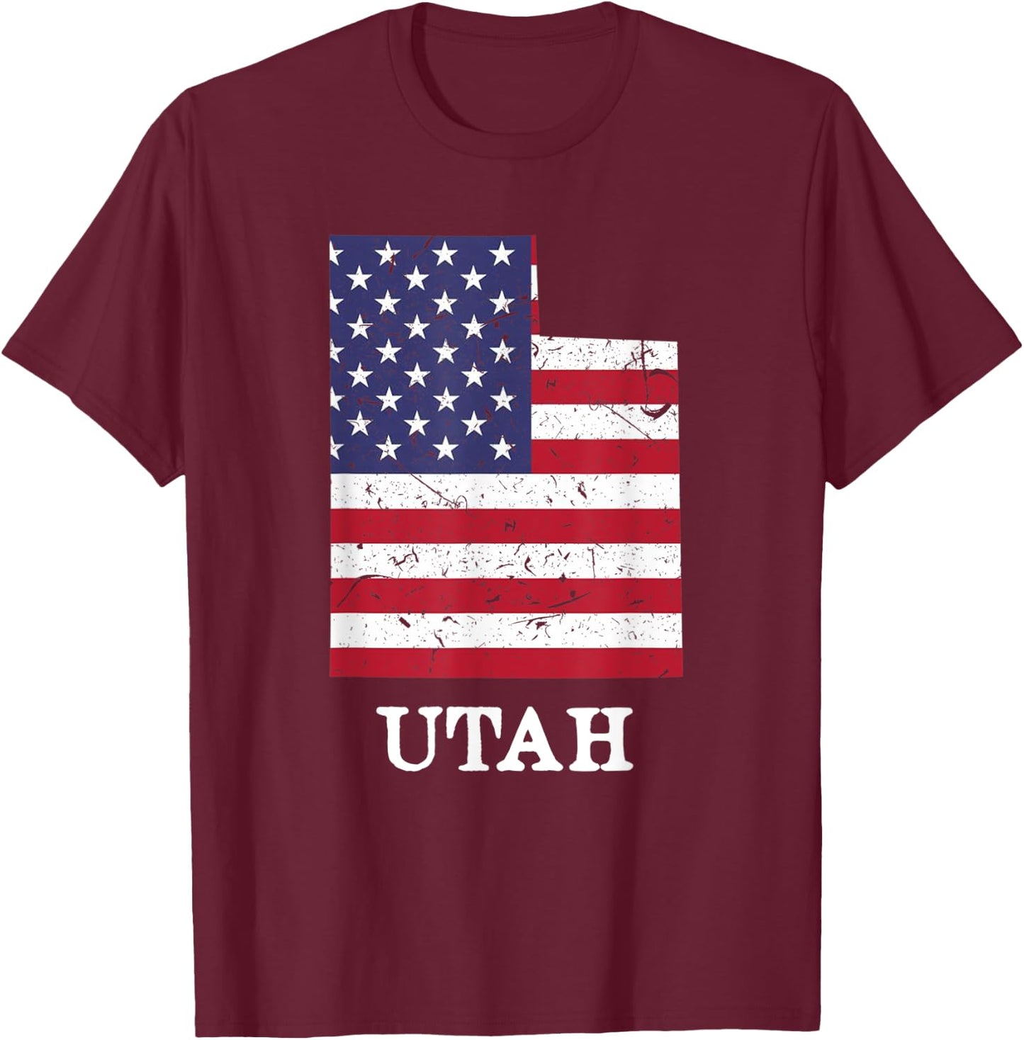 Utah Map State American Flag Shirt 4th Of July Pride Kids Men T-Shirt - T-Shirt | Maroon