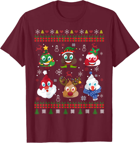 Christmas Poop Santa Elf Reindeer Ugly Christmas T-Shirt - T-Shirt | Maroon