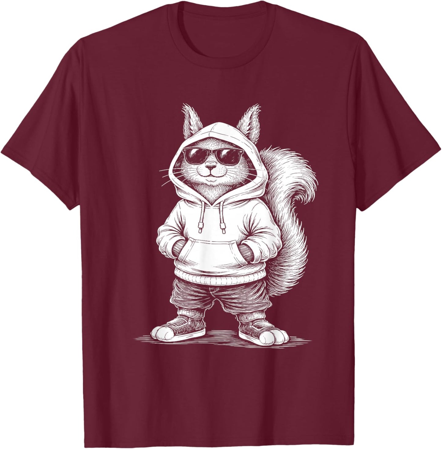 Cool Squirrel with Sunglasses Street Style T-Shirt - T-Shirt | Maroon