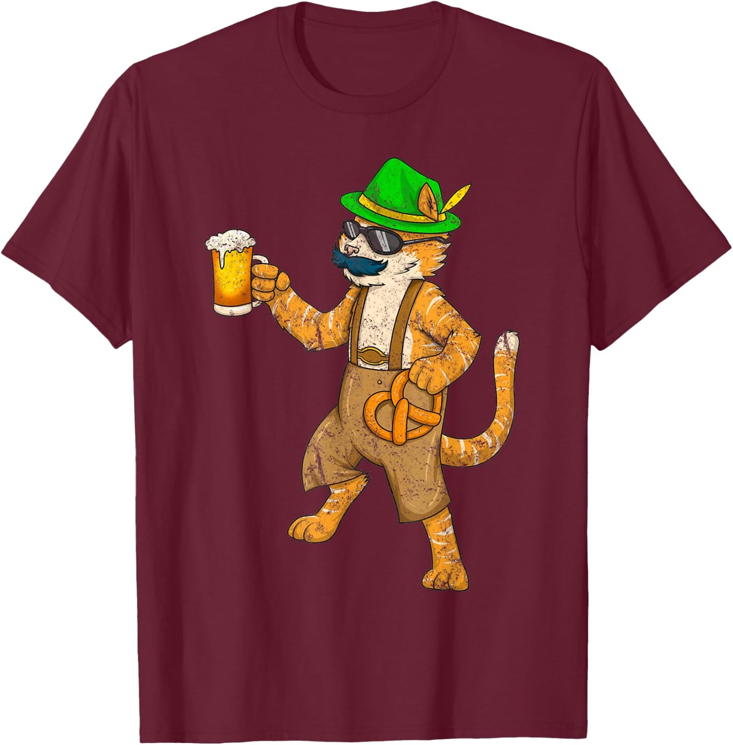 Vintage Oktoberfest Cat Kitten Beer Mug Pretzel Funny Gift Women T-Shirt - T-Shirt | Maroon