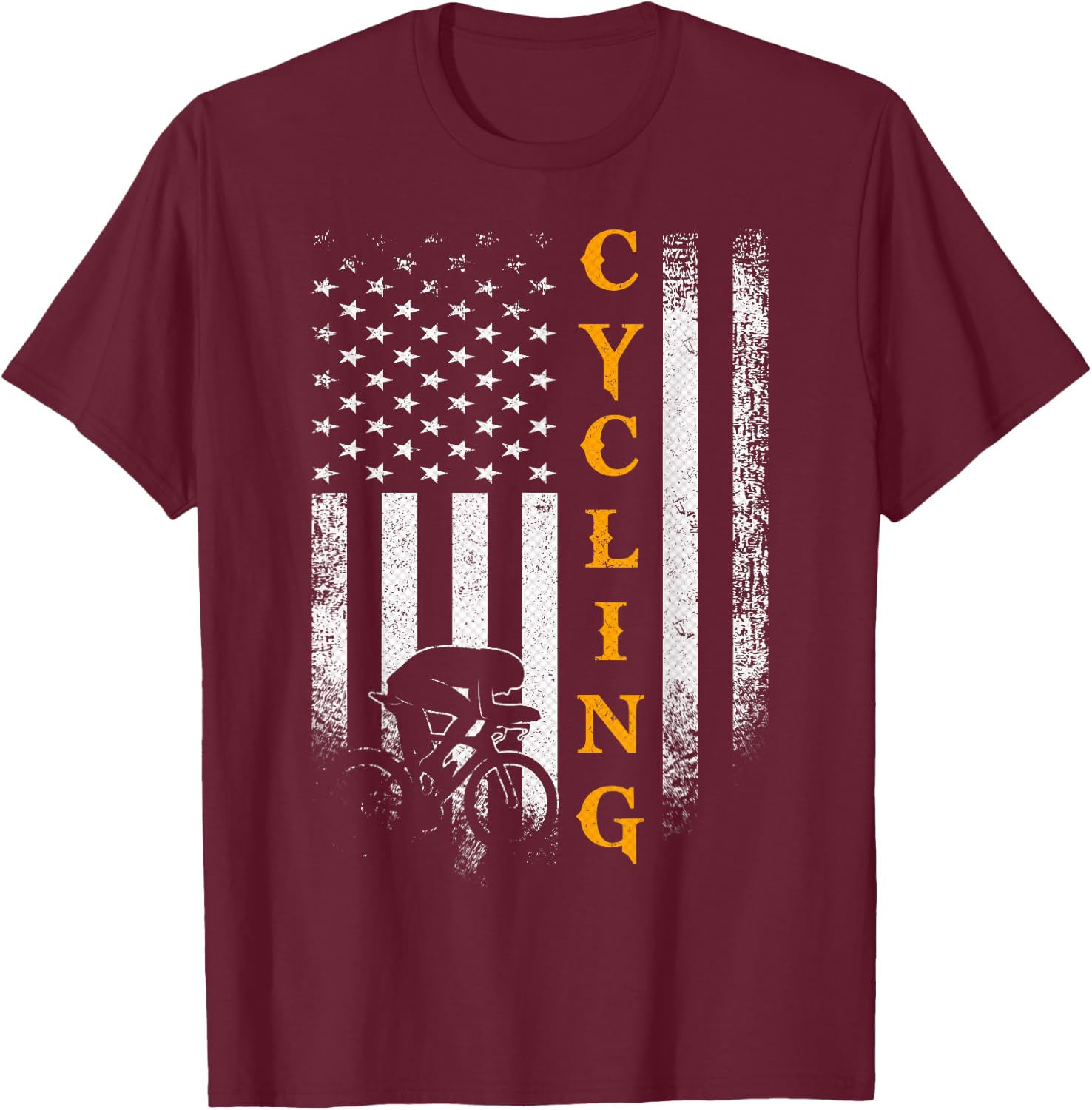 Vintage USA Cycling Player American Flag Bicycle Funny Gift T-Shirt - T-Shirt | Maroon