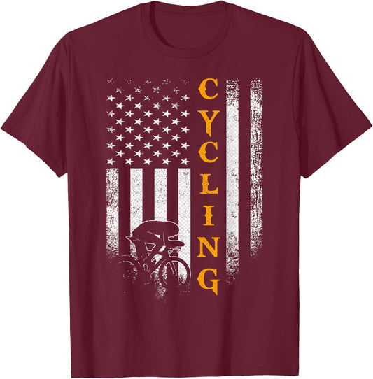 Vintage USA Cycling Player American Flag Bicycle Funny Gift T-Shirt - T-Shirt | Maroon