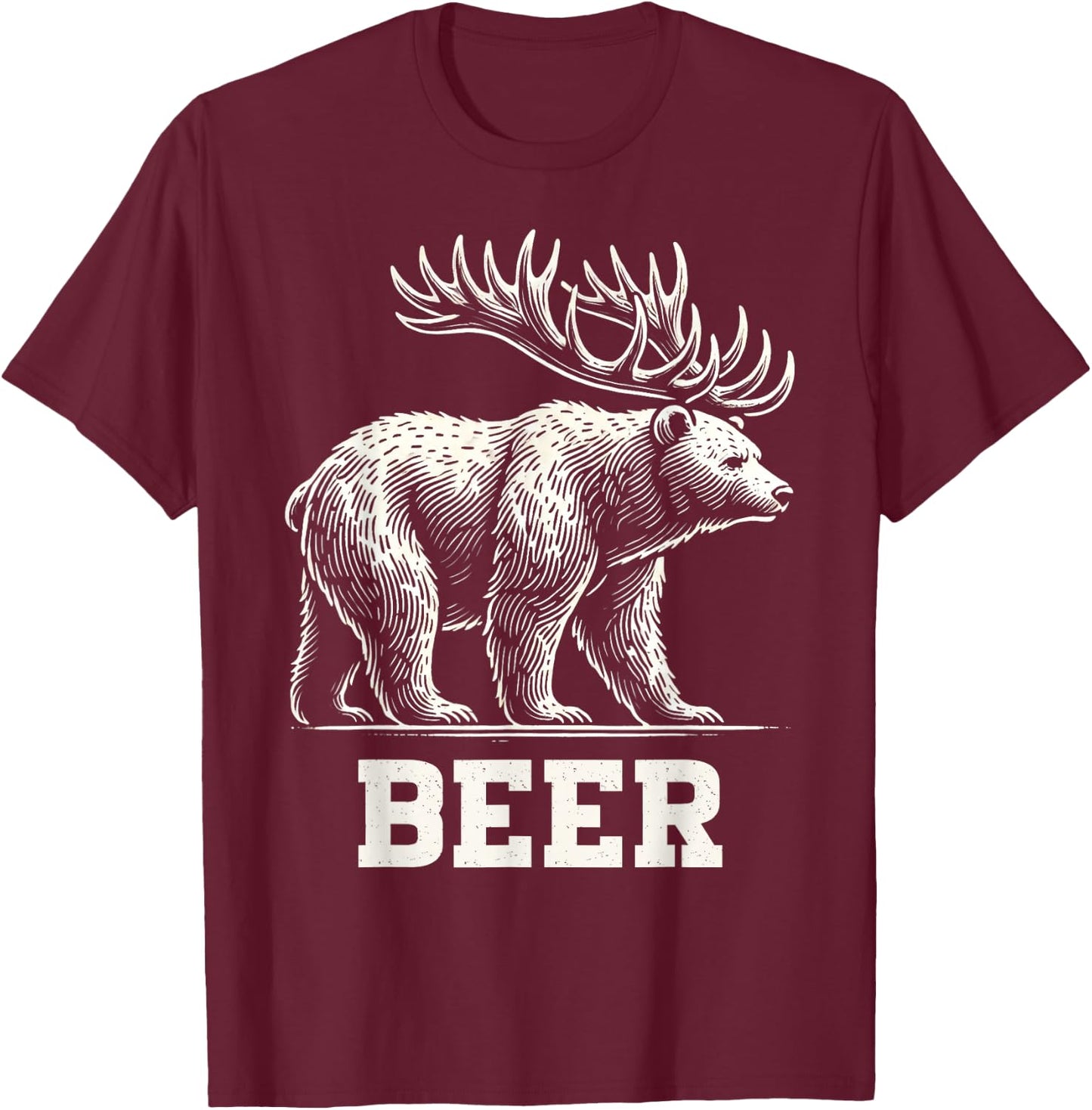 Funny Beer Lover Bear Deer Beer Drinking Animal Humor T-Shirt - T-Shirt | Maroon