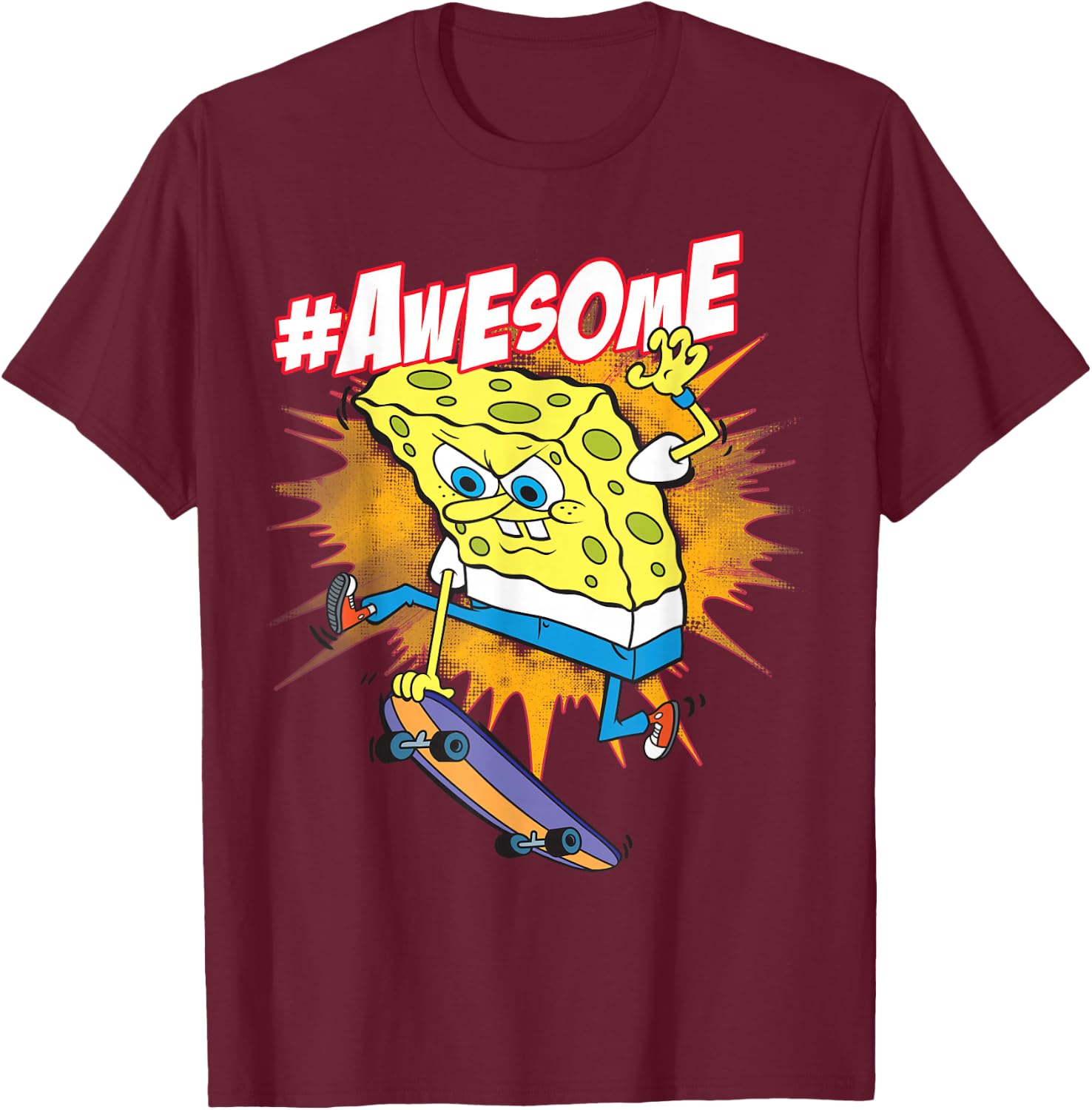 Spongebob SquarePants Awesome Skateboard Trick T-Shirt - T-Shirt | Maroon