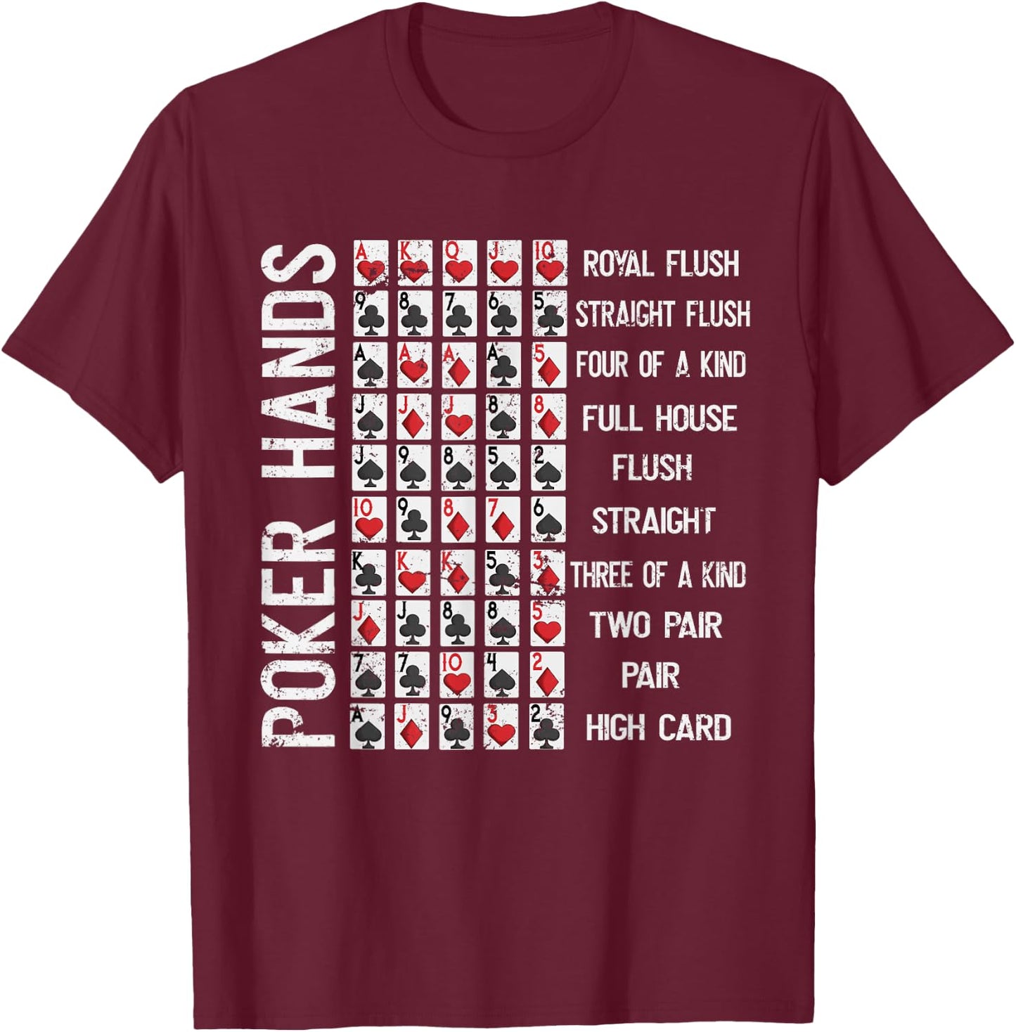 Poker Hands Cheat Sheet Card Casino Games Funny Player Gift T-Shirt - T-Shirt | Maroon