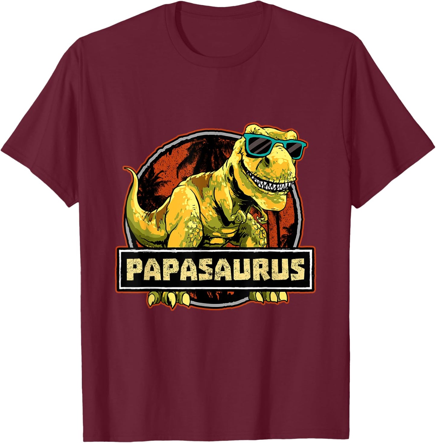 Papasaurus Dad T-Rex Dinosaur Birthday Matching T-Shirt - T-Shirt | Maroon