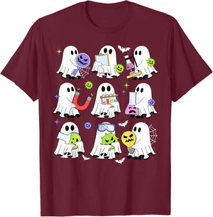 Retro Halloween Science Teacher Ghost Laboratory Teacher T-Shirt - T-Shirt | Maroon