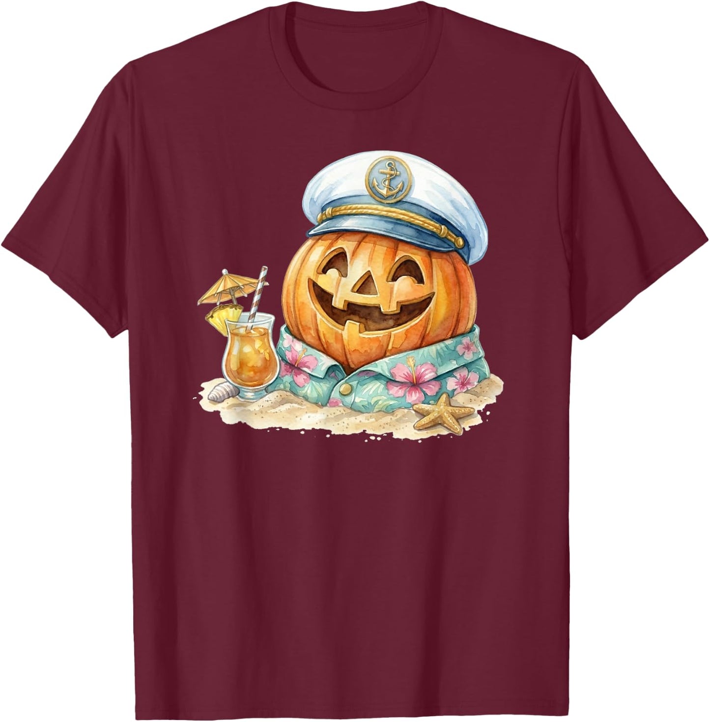 Halloween Beach Pumpkin Tropical Summer T-Shirt - T-Shirt | Maroon