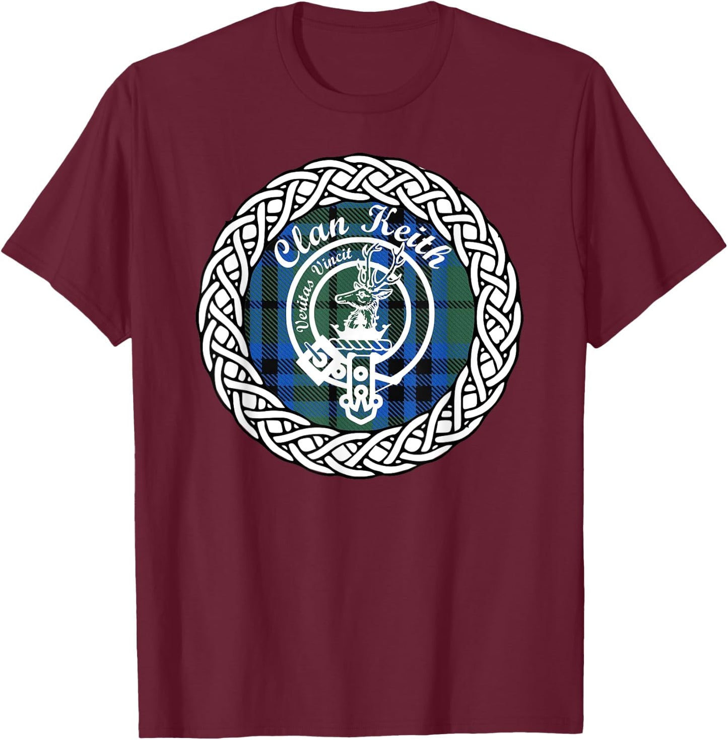 Keith surname last name Scottish Clan tartan badge crest T-Shirt - T-Shirt | Maroon
