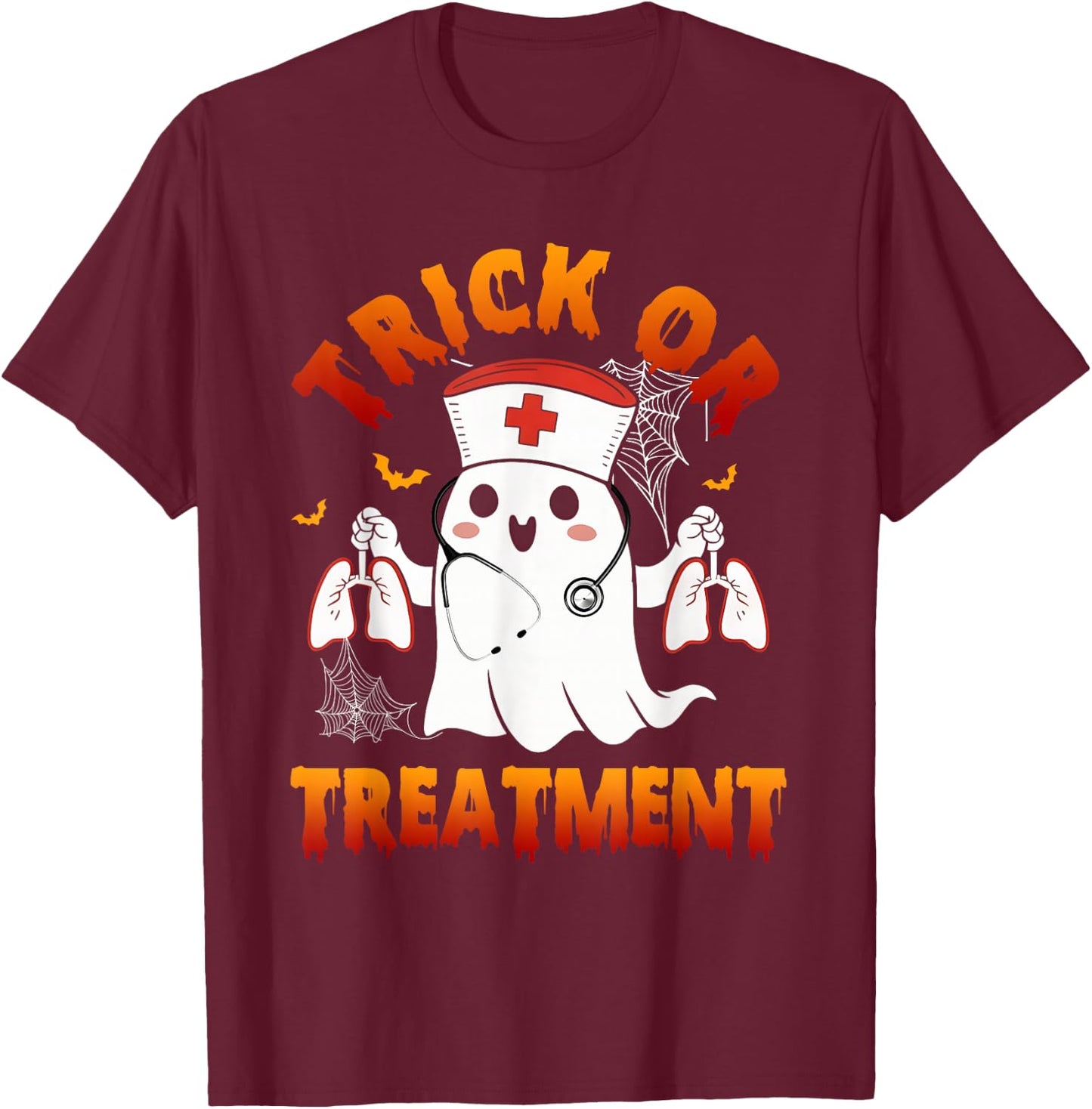 Trick Or Treatment Boo Respiratory Therapist Ghost Halloween T-Shirt - T-Shirt | Maroon