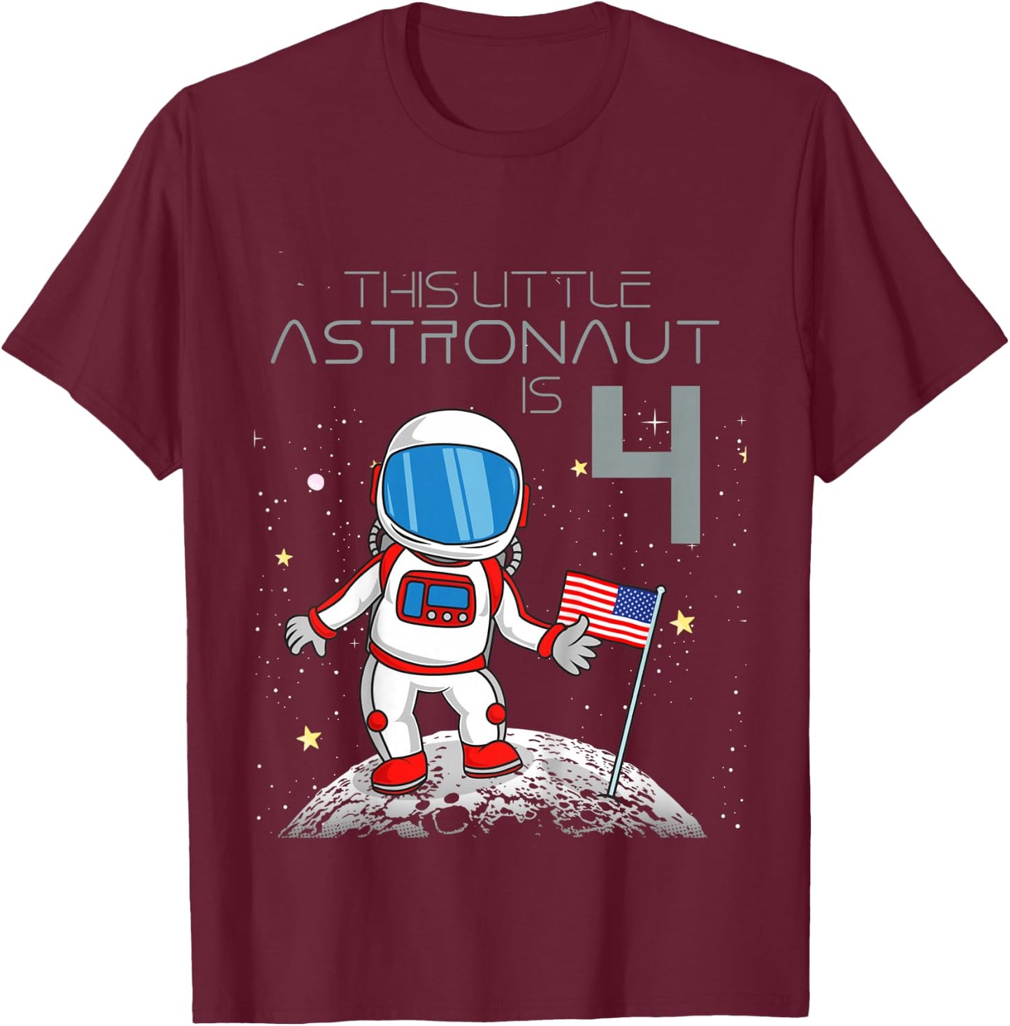 Kids 4th Birthday Astronaut Shirt Boys Gift 4 Year Old Space Geek T-Shirt - T-Shirt | Maroon