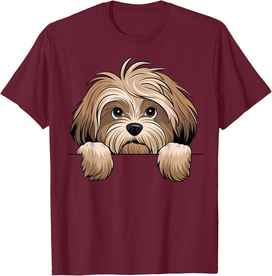 Cute Havanese Peeking Puppy Dog Lover Funny T-Shirt - T-Shirt | Maroon