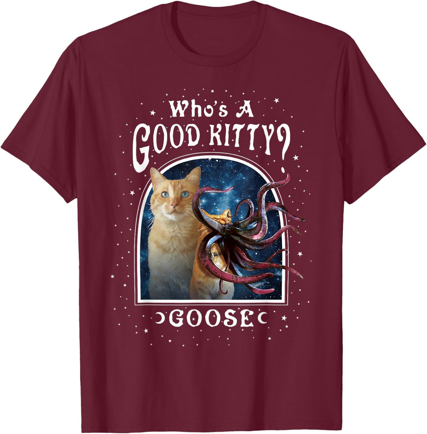 Captain Marvel Who's A Good Kitty Goose Cosmic Portrait Small T-Shirt - T-Shirt | Maroon