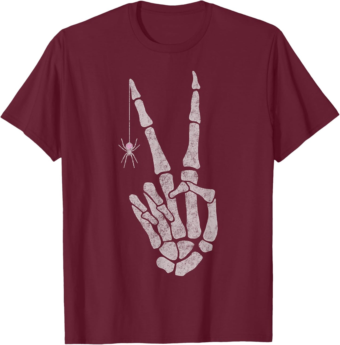 Skeleton Hands Peace Sign T-Shirt - T-Shirt | Maroon