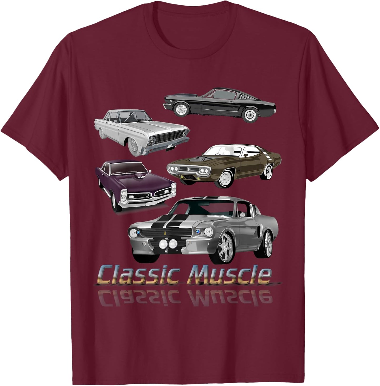 Classic American Muscle Cars Novelty Small T-Shirt - T-Shirt | Maroon