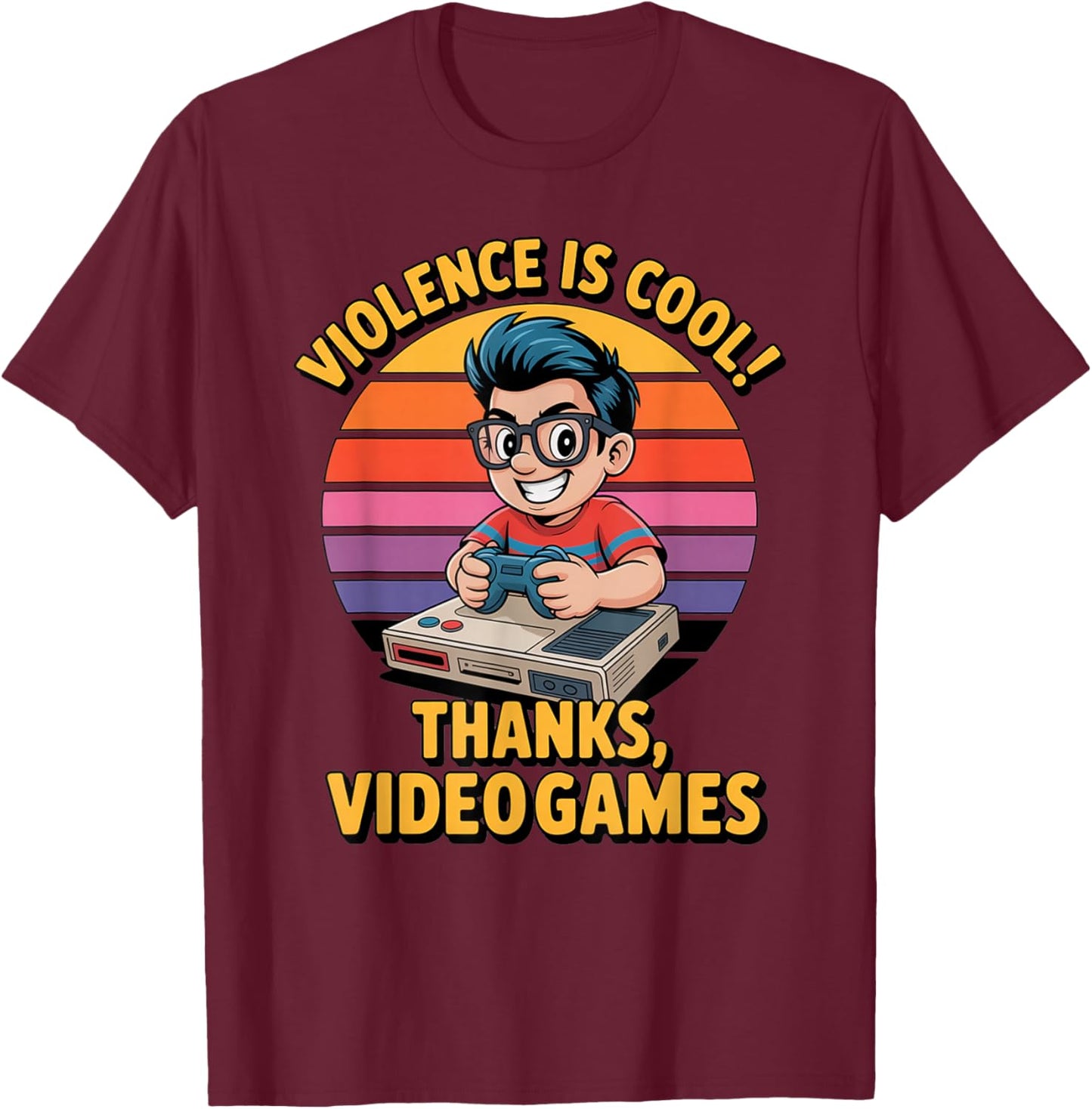 Violence Is Cool Thanks Video Games Funny Retro Style T-Shirt - T-Shirt | Maroon