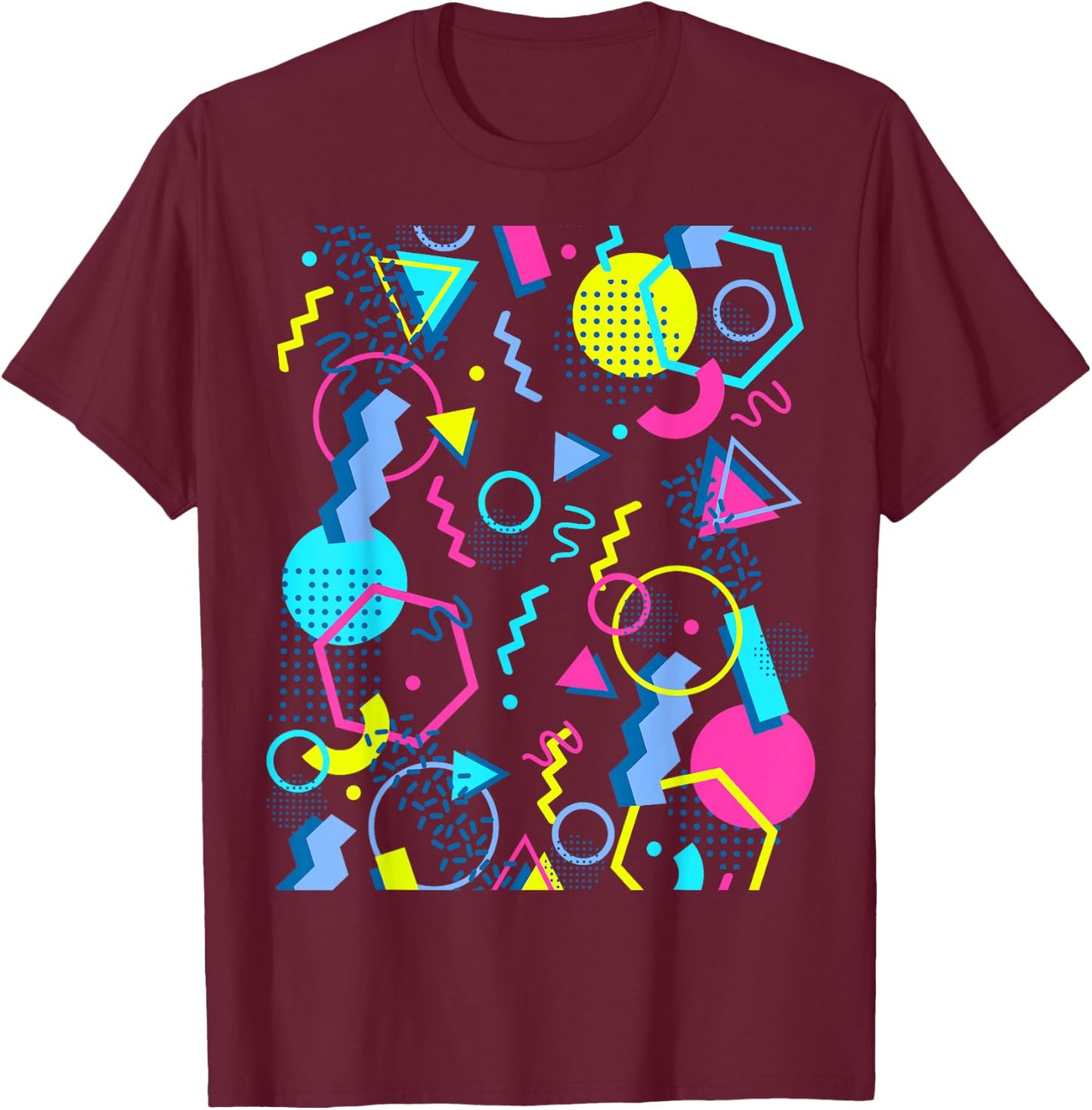 Geometric Pattern 80s 90s Memphis Style T-Shirt - T-Shirt | Maroon