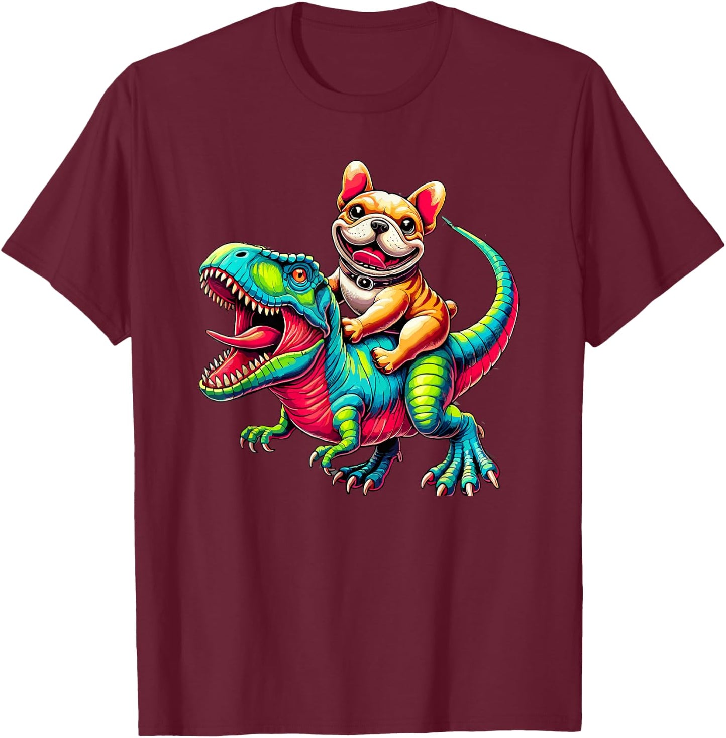 Dinosaur T-Rex French Bulldog Tyrannosaurus Rex Frenchie Women Kids T-Shirt - T-Shirt | Maroon